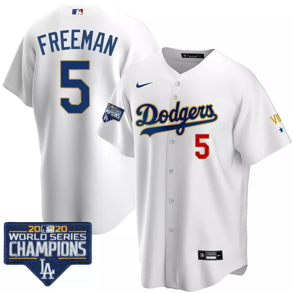 Freddie Freeman 5 Dodgers Jersey White 2020 World Series Champions Men Blue Red Gold