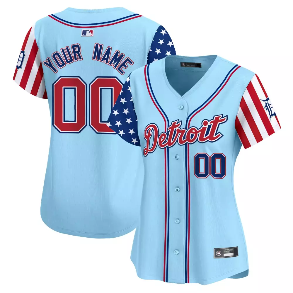 Custom Detroit Tigers Jersey Light Blue Women Alternate Split Design Red White