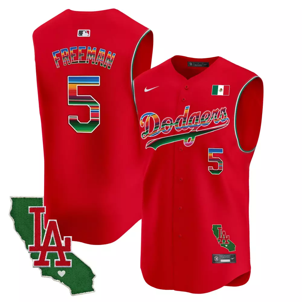Freddie Freeman 5 Dodgers Jersey Red Cinco De Mayo Mexican Flag California Outline LA
