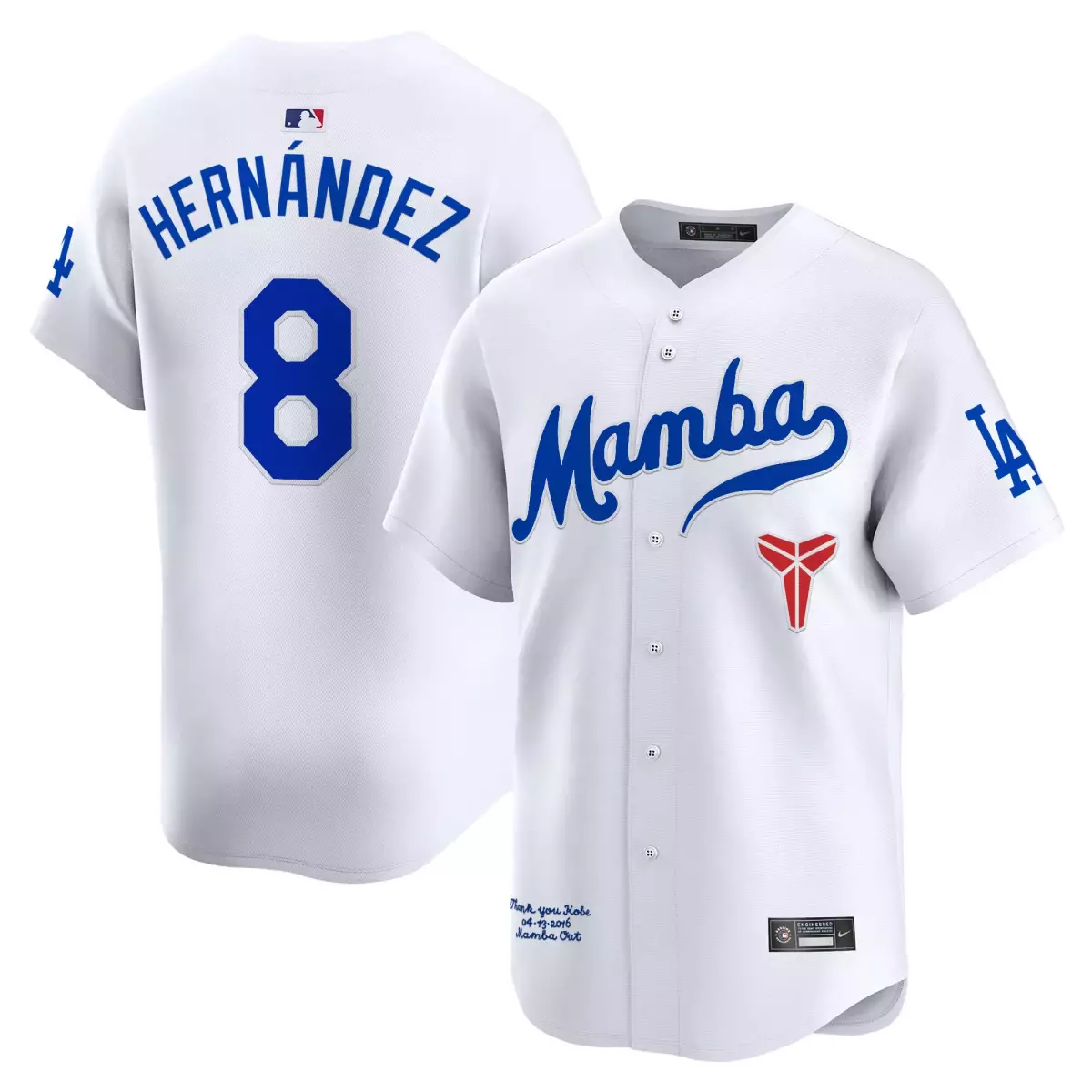 Hernandez 8 Los Angeles Dodgers Jersey White Kobe Bryant Tribute Men Blue Vapor Premier