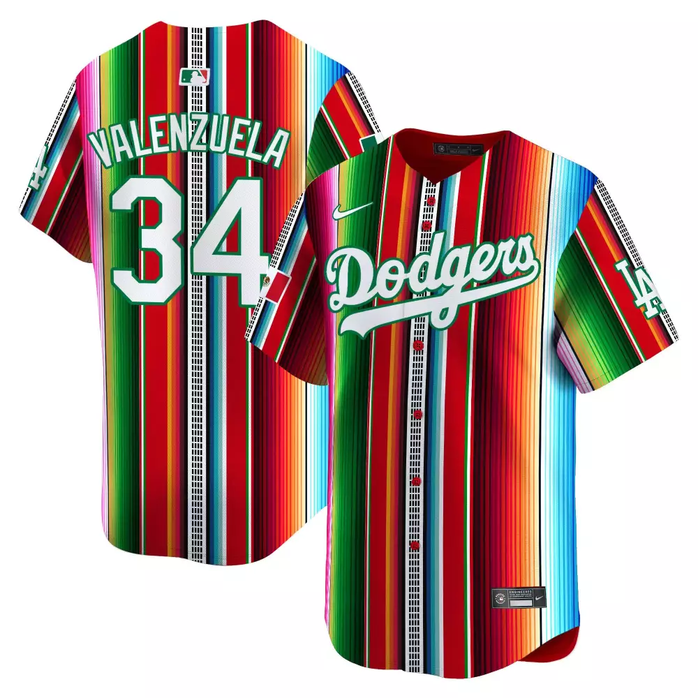 Valenzuela 34 Dodgers Jersey Red Cinco De Mayo Men Authentic Split Custom Design