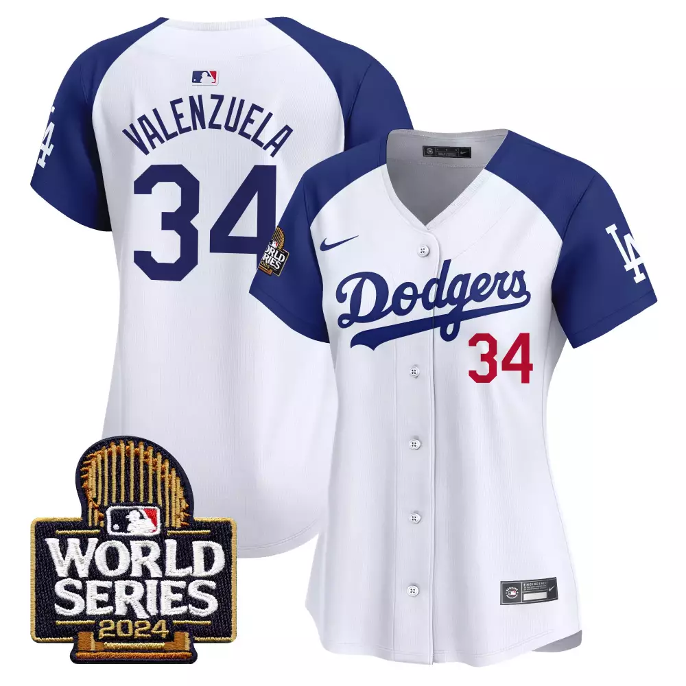 Fernando Valenzuela 34 Dodgers Jersey White World Series 2024 Men Royal Blue Alternate