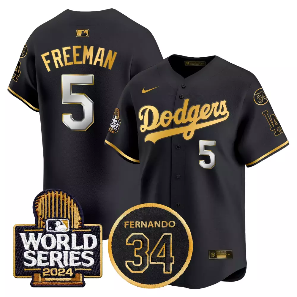 Freddie Freeman 5 Dodgers Jersey Black 2024 World Series Men Gold White Vapor Premier