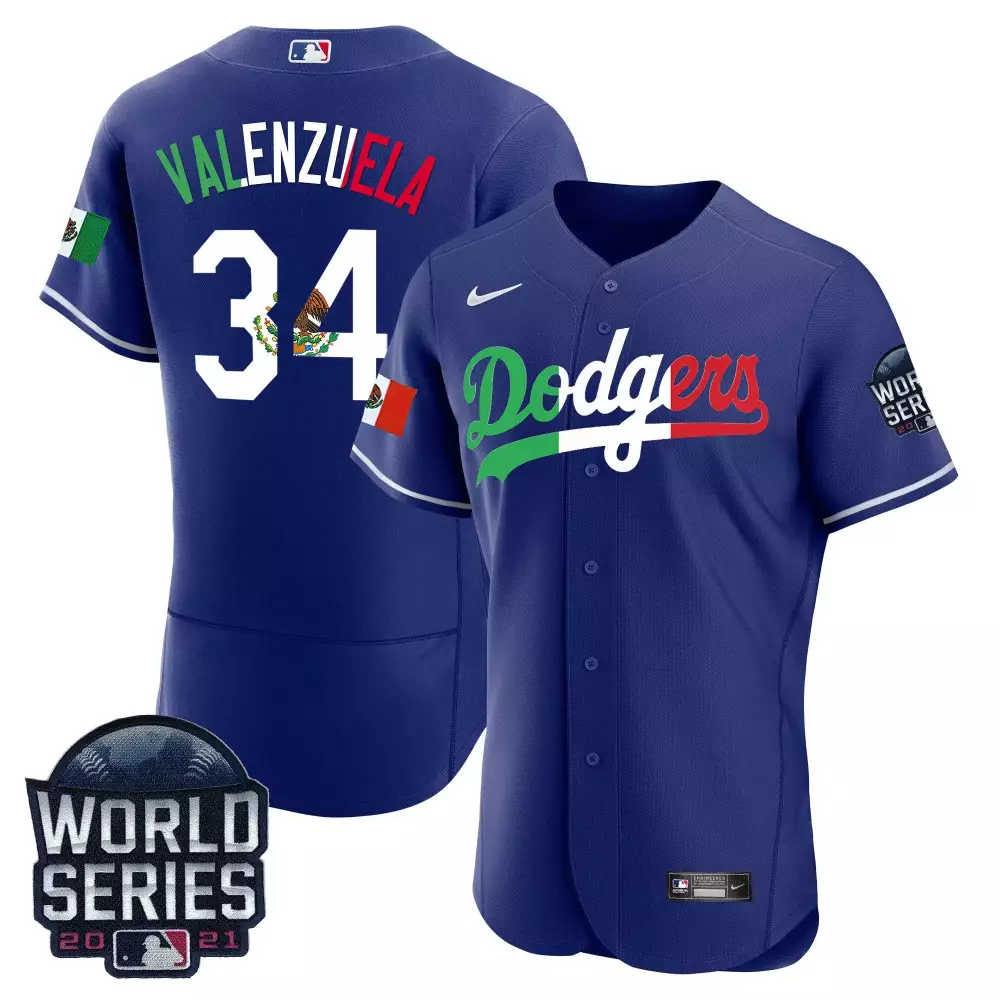 Fernando Valenzuela 34 Dodgers Jersey Blue Mexican Heritage World Series 2021 Men