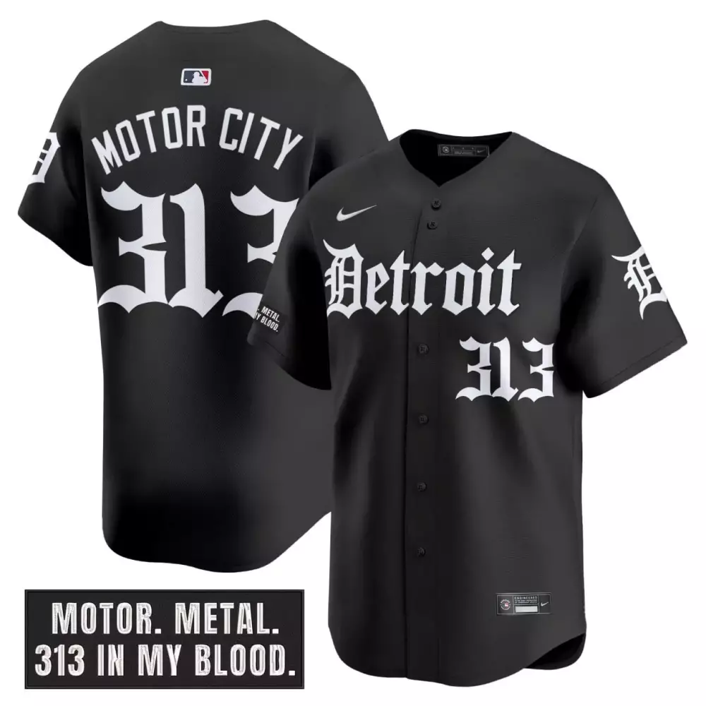 Motor City Detroit Tigers Jersey Black Men White Stitched Vapor