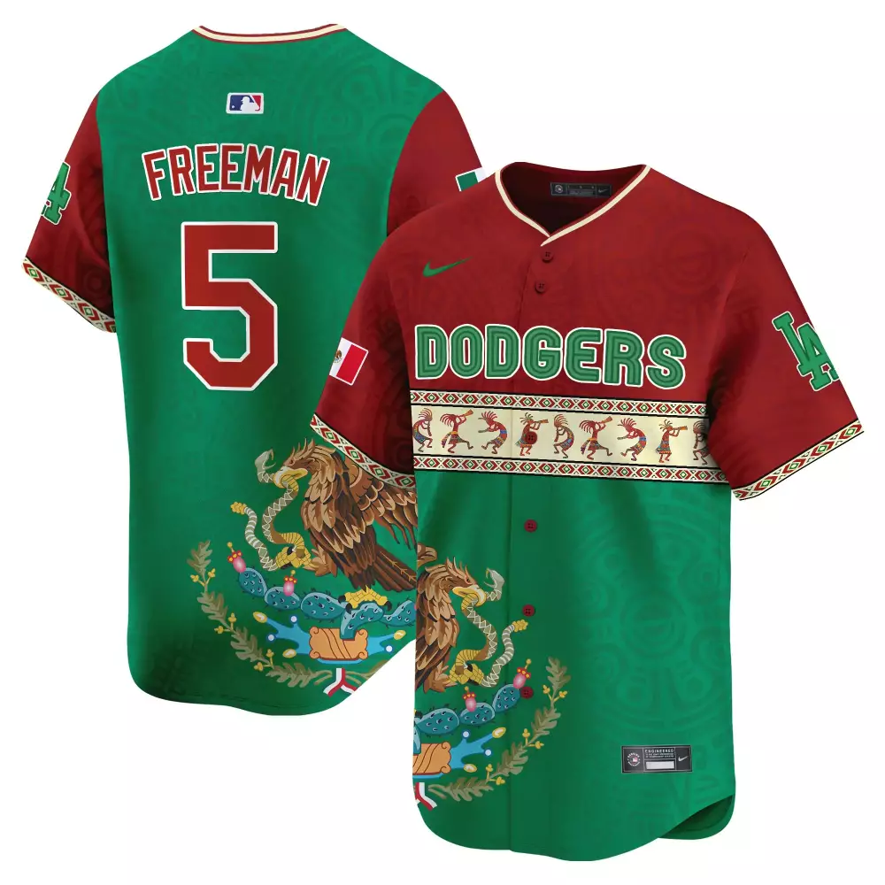 Freddie Freeman 5 Dodgers Jersey Green Mexican Flag Men Split Custom Design Red White