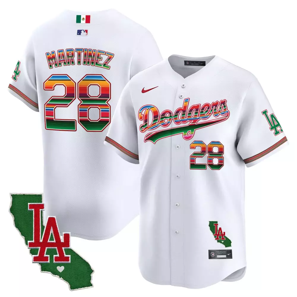 Jd Martinez 28 Dodgers Jersey White Mexico Flag California Map LA Men Split Custom Design