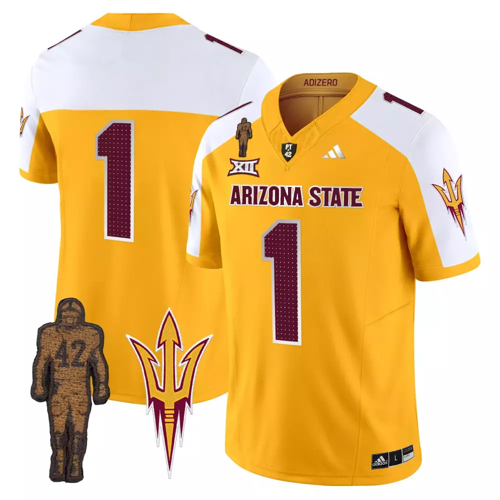 Custom Arizona State Sun Devils 1 Jersey Maroon Pt 42 Devil Men Gold White Stitched
