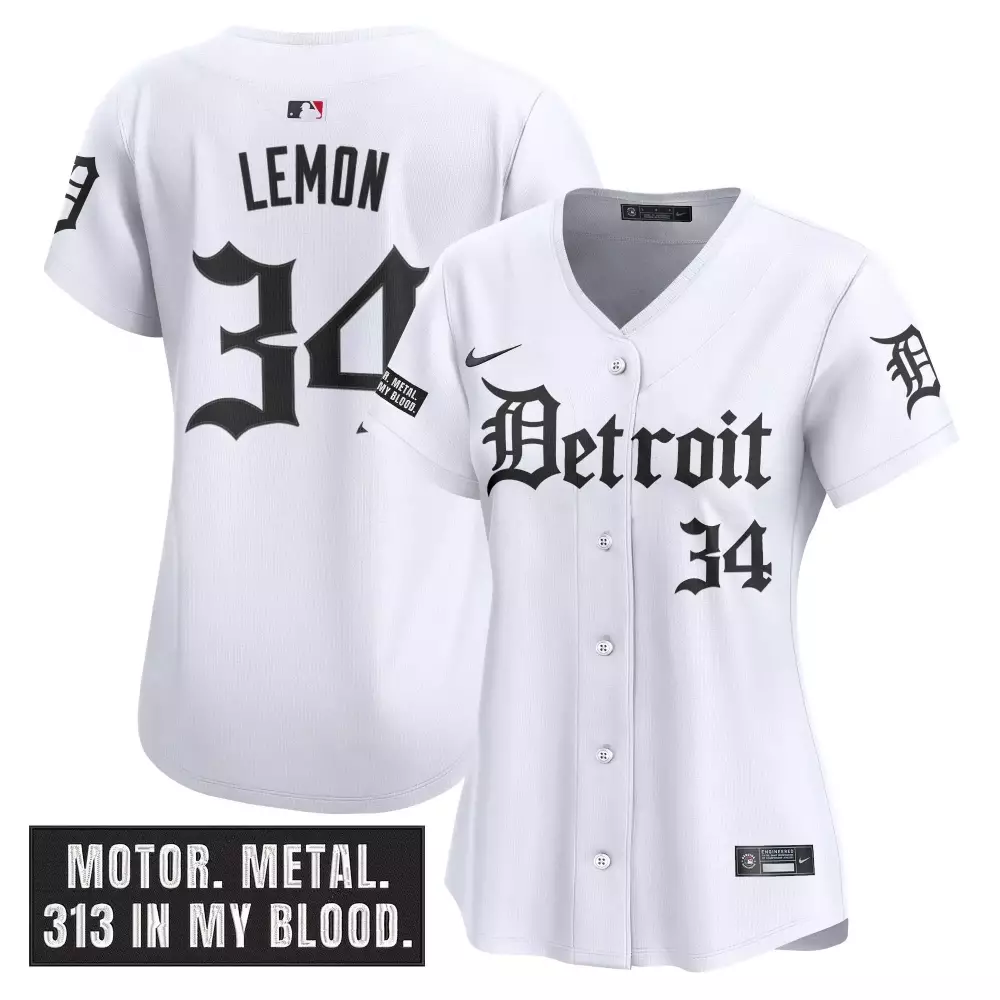 Lemon 34 Detroit Tigers Jersey White Motor City Women Black Vapor Premier Embroidered