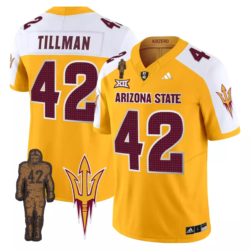 Tillman 42 Jersey Maroon Arizona State Sun Devils Pat Xii Men Gold White Stitched