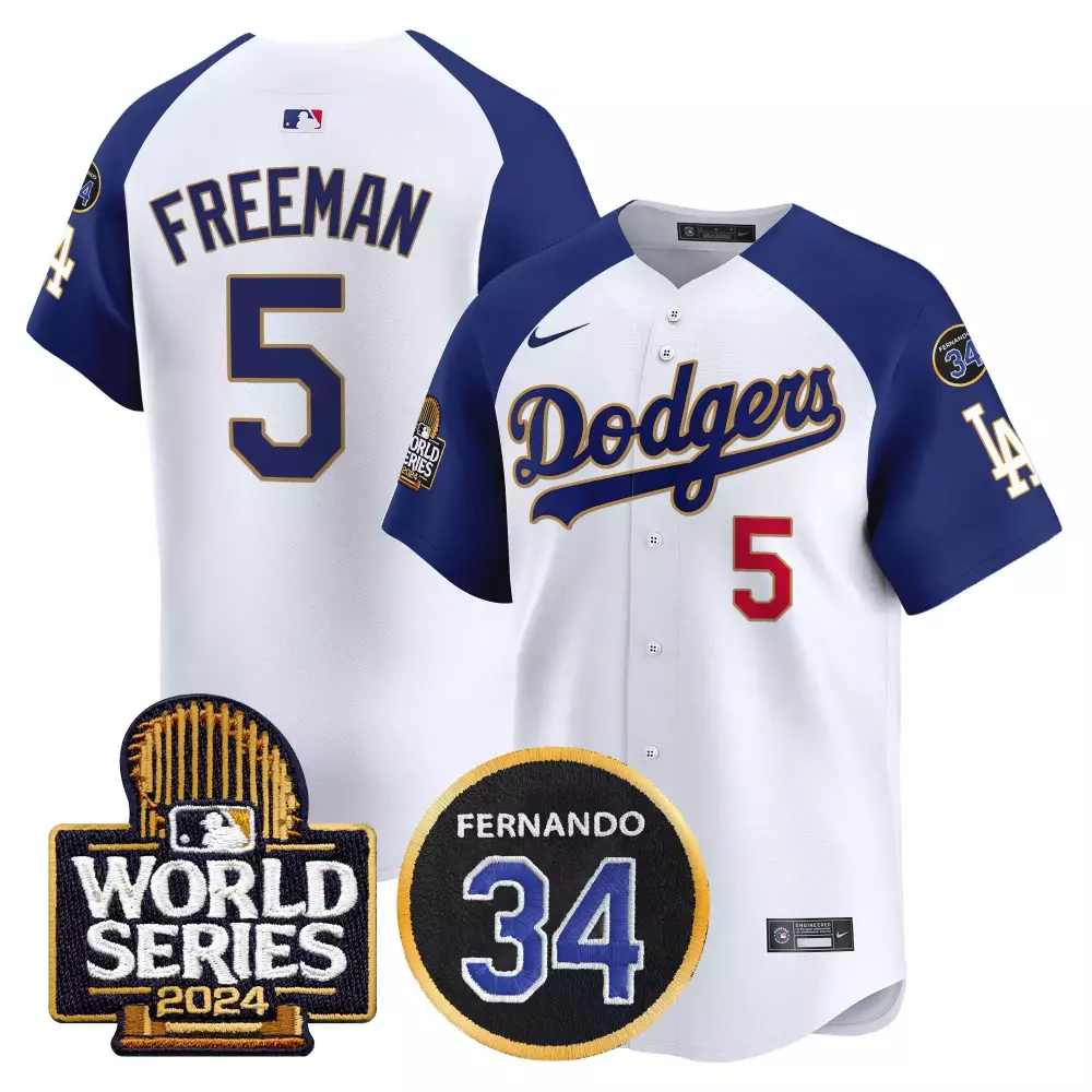 Freddie Freeman 5 Dodgers Jersey White World Series 2024 Men Blue Gold Alternate
