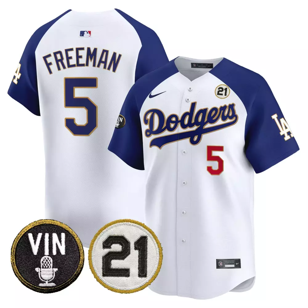 Freddie Freeman 5 Dodgers Jersey White Vin Men Blue Gold Alternate Vapor Premier