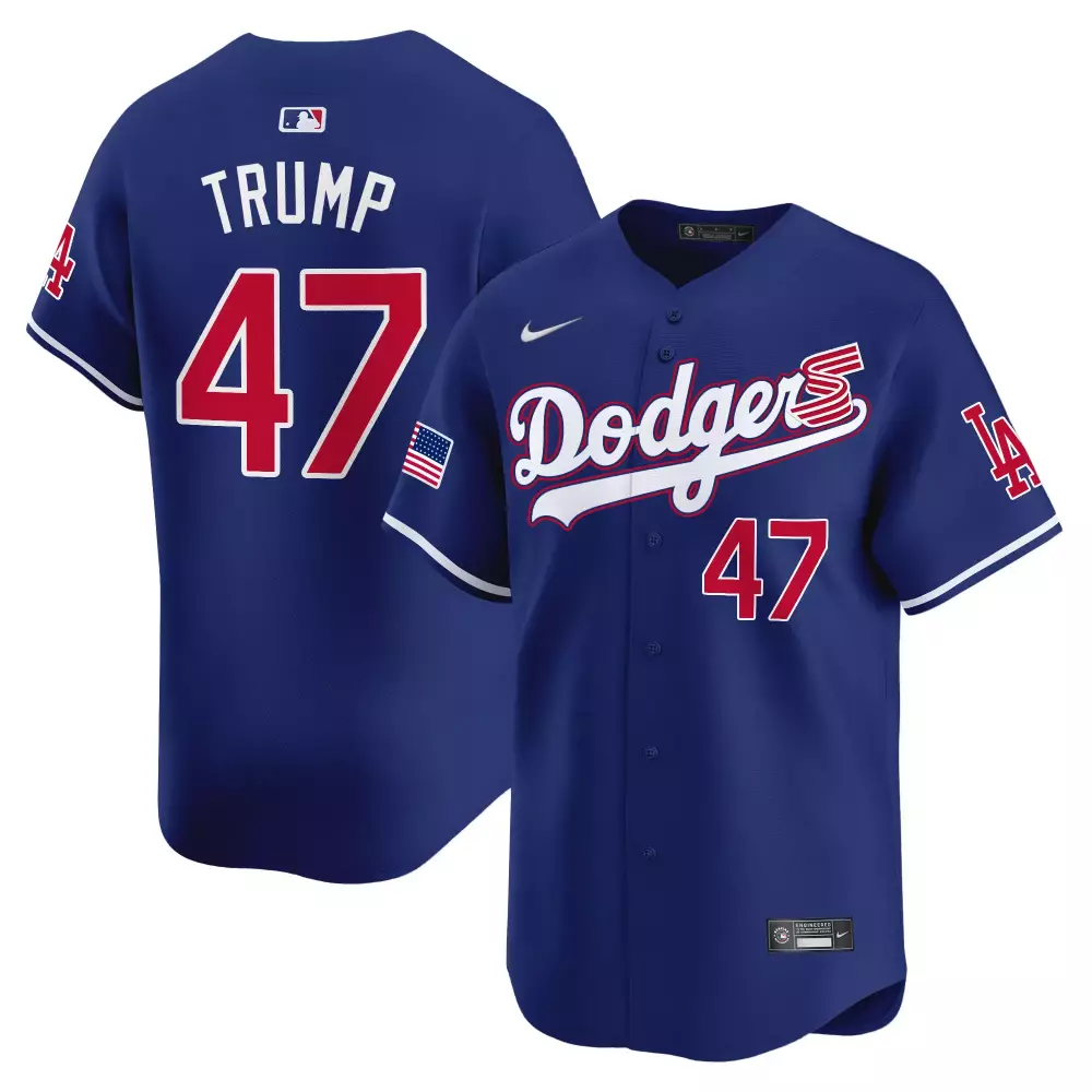 Donald Trump 47 Dodgers Jersey Blue Us Flag Men White Red Vapor Premier Limited All