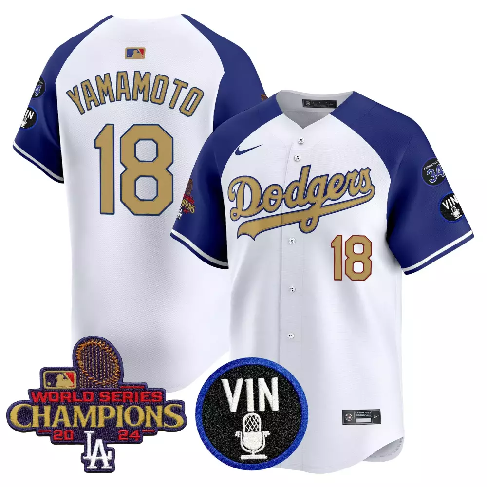 Yoshinobu Yamamoto 18 Dodgers Jersey White Fernandez 34 Vin Men Blue Gold Stitched