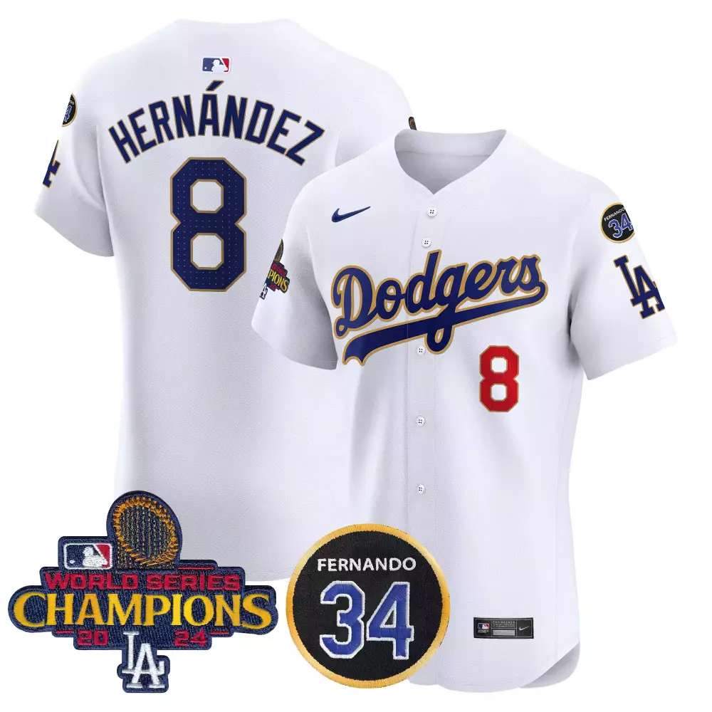 Jonathan Hernandez 8 Dodgers Jersey White World Series Champions 2024 LA Men Blue