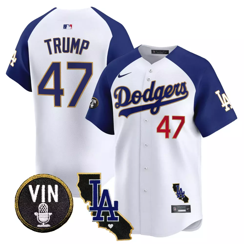 Donald Trump 47 Dodgers Jersey White City Connect Vin California LA 2024 Men Split Design