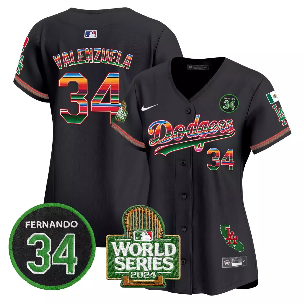 Fernando Valenzuela 34 Dodgers Jersey Black Mexican Heritage World Series 2024 Men