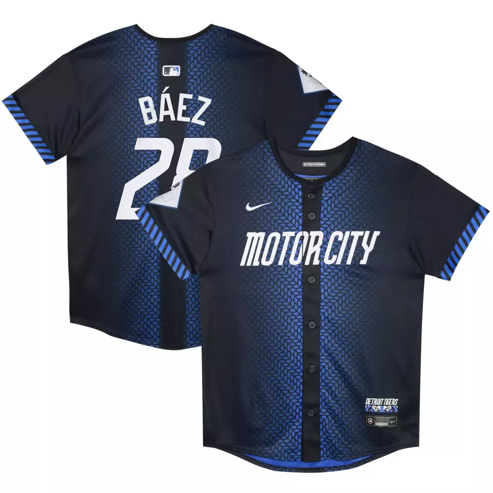 Javier Baez 2 Detroit Tigers Jersey Black City Connect Men Split Design Blue Stitched