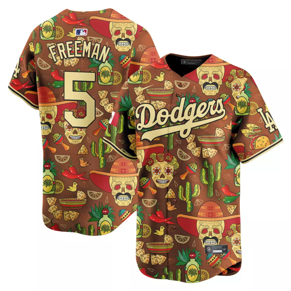 Freddie Freeman 5 Dodgers Jersey Brown Cinco De Mayo Men Custom Design Gold Red Green