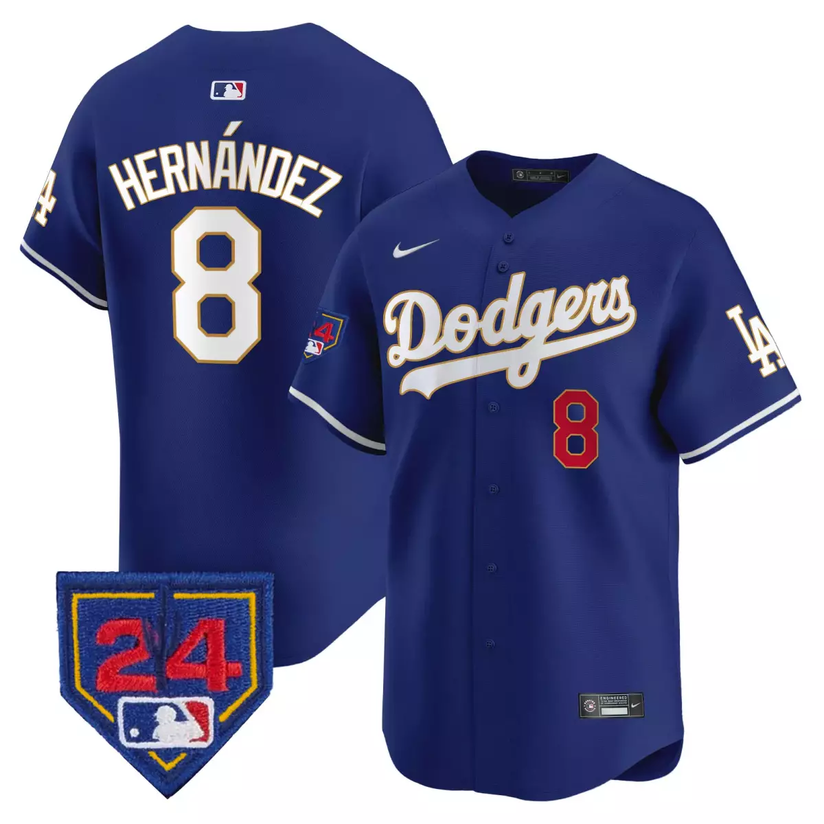 Hernandez Training 8 Dodgers Jersey Blue Men White Gold Red Vapor Premier Limited