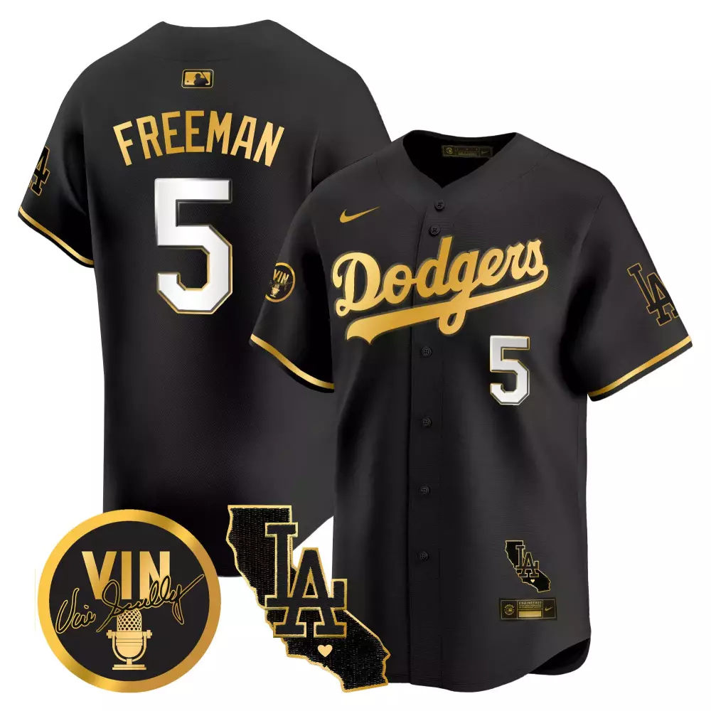 Freddie Freeman 5 Dodgers Jersey Black Vin Scully LA Men Gold White Limited Vapor