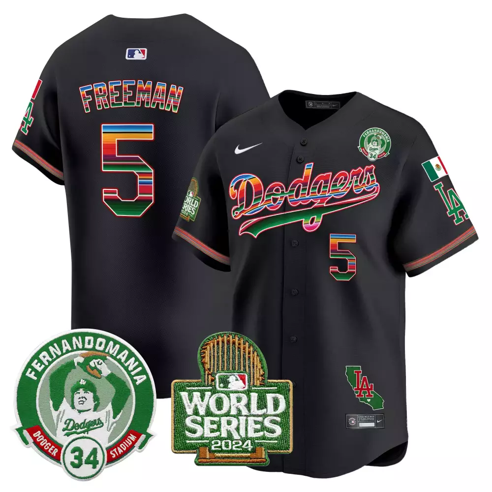 Freddie Freeman 5 Dodgers Jersey Black World Series 2024 Men MLB Custom Design Multicolor