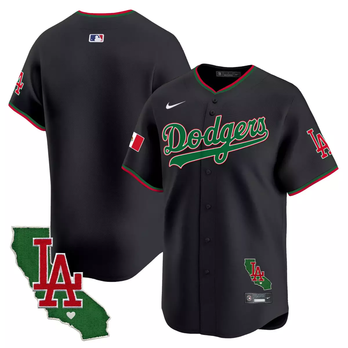 Mexico California Jersey Black Hispanic Heritage Los Angeles Dodgers Flag Shape LA