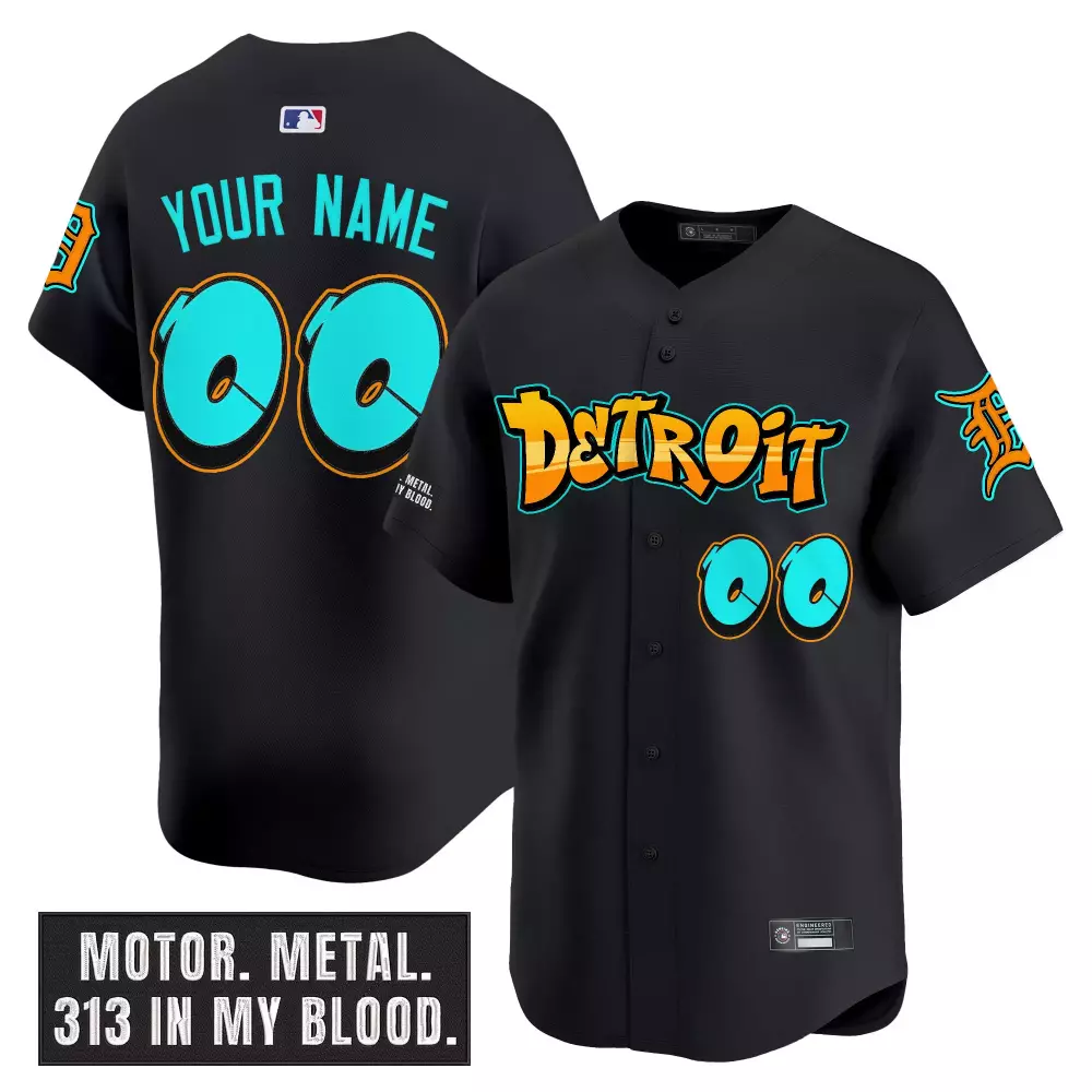 Custom Detroit Tigers Jersey Black Men Teal Orange Yellow
