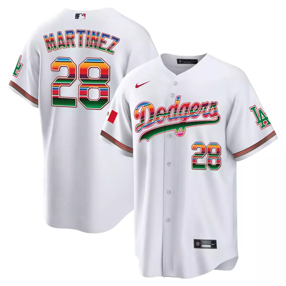 Jd Martinez 28 Dodgers Jersey White Mexico Flag LA Custom Design Green Red Yellow
