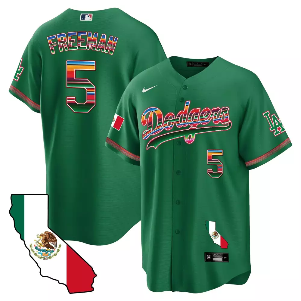 Freddie Freeman 5 Dodgers Jersey Green Mexico City Series Flag Men Button-up Red