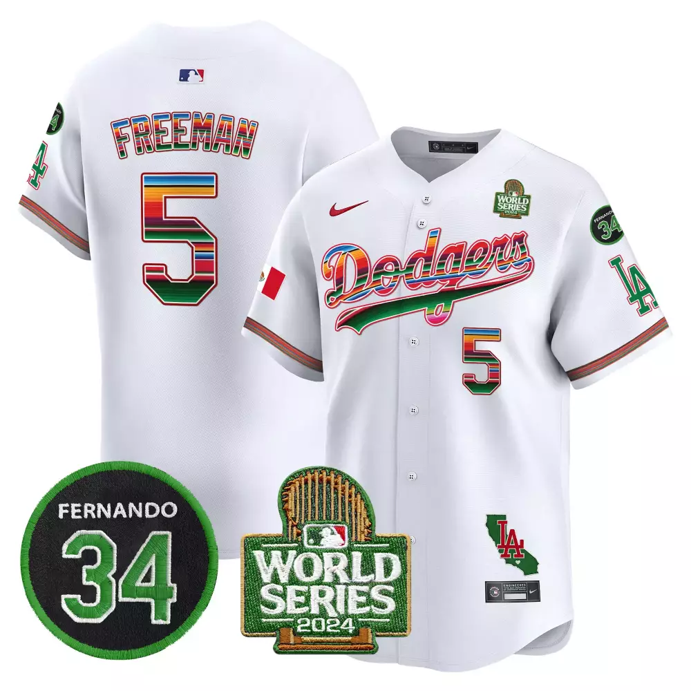 Freddie Freeman 5 Dodgers Jersey White World Series Mexico Flag LA 2024 Men Split Design