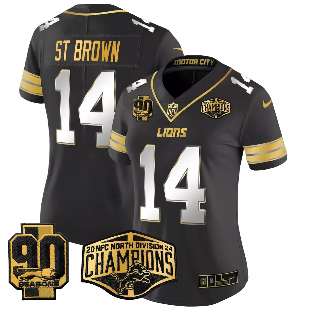 St Division 14 Lions Jersey Black 90 Seasons Men Gold White Limited Vapor All