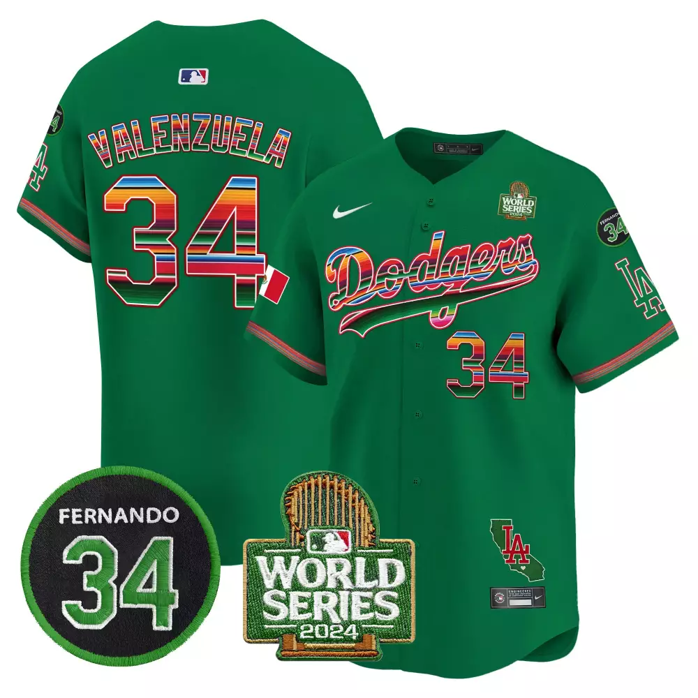 Fernando Valenzuela 34 Dodgers Jersey Green World Series 2024 Men White Red Orange