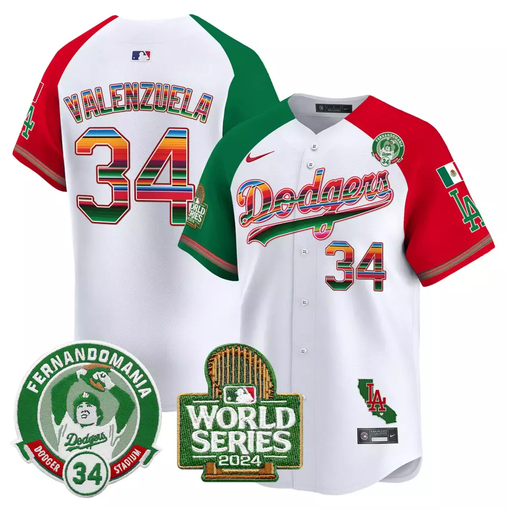 Fernando Valenzuela 34 Dodgers Jersey White Cinco De Mayo World Series 2024 Fernandomania