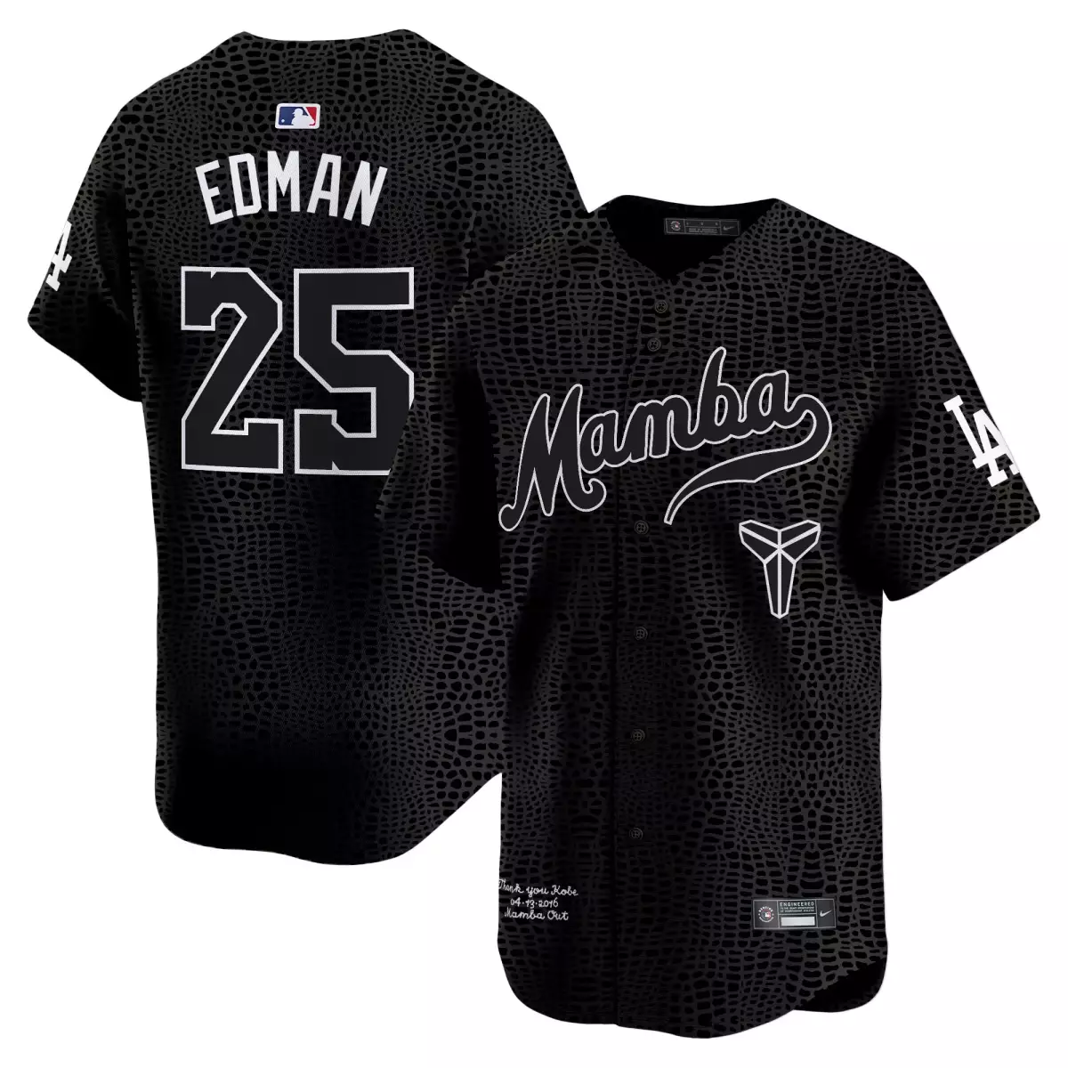 Tommy Edman 25 Jersey Black Mamba Day Los Angeles Dodgers Kobe Bryant 2016 Men Custom Design