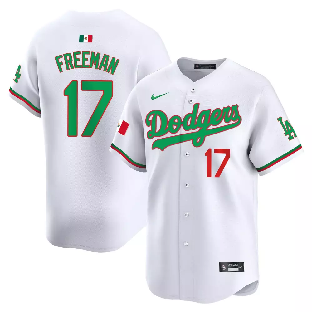 Freddie Freeman 17 Dodgers Jersey White Mexico Day Flag Men Green Red Vapor Premier
