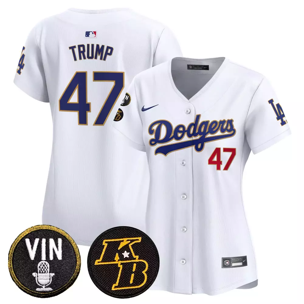 Donald Trump 47 Dodgers Jersey White Vin Microphone LA Men Blue Red Gold Vapor Premier