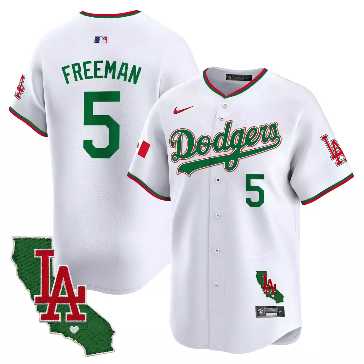 Freeman Mexico 5 Dodgers Jersey White Cinco De Mayo LA California Map Men Green Red