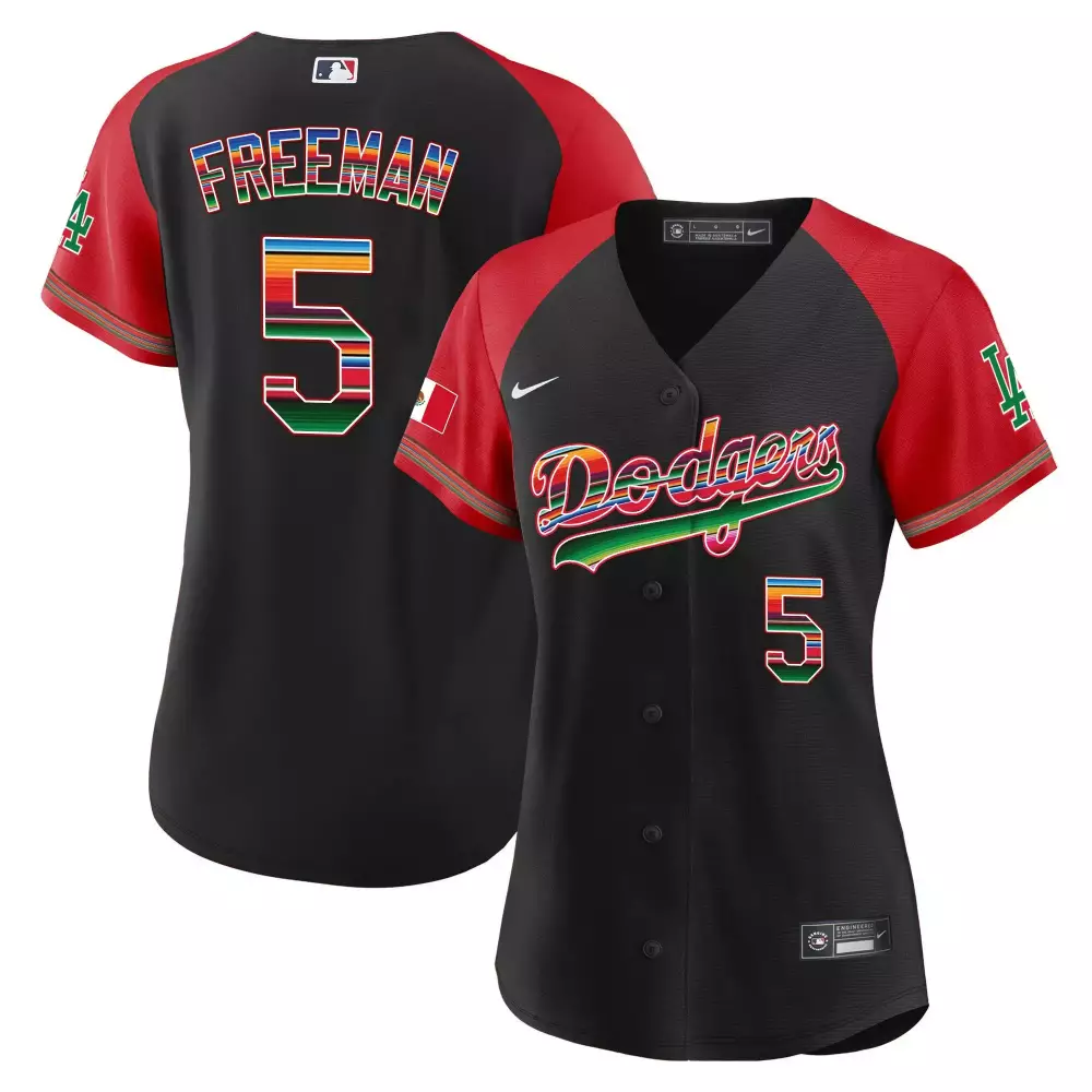 Freddie Freeman 5 Dodgers Jersey Black Los Angeles City Connect Mexico Flag Men Split