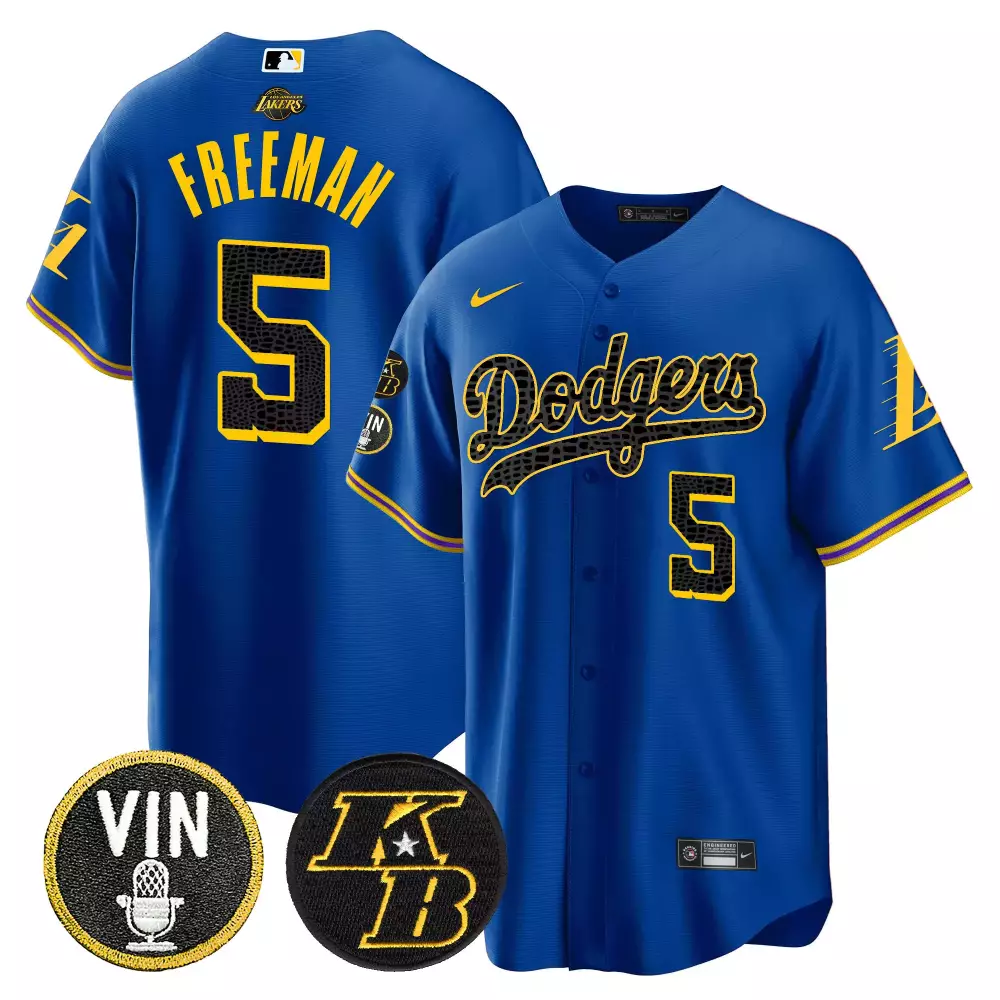 Freddie Freeman 5 Dodgers Jersey Blue Vin Lakers Men Split Design Yellow Black Cool