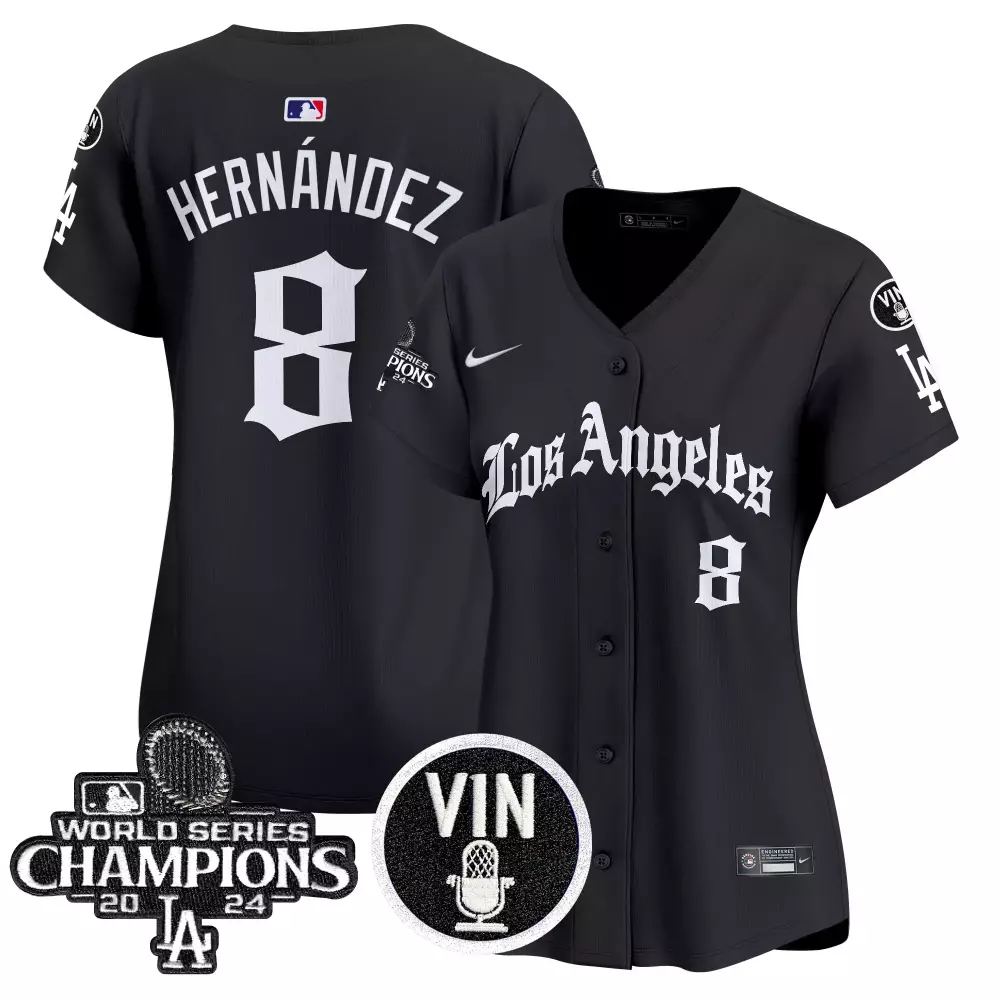 Hernndez LA 8 Los Angeles Dodgers Jersey Black World Series Champions 2024 Vin White