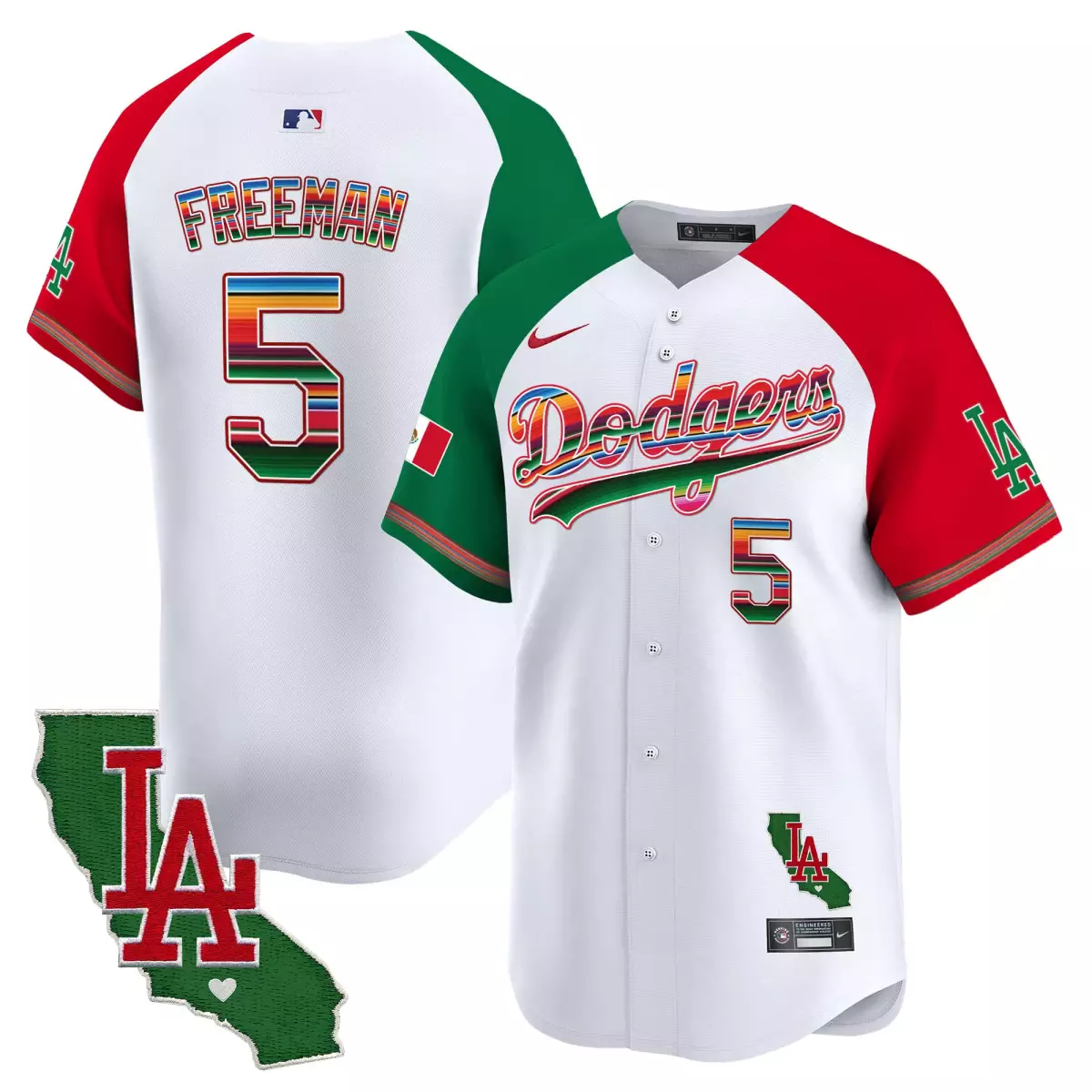 Freeman Mexico 5 Dodgers Jersey White Cinco De Mayo Flag LA California Men Split