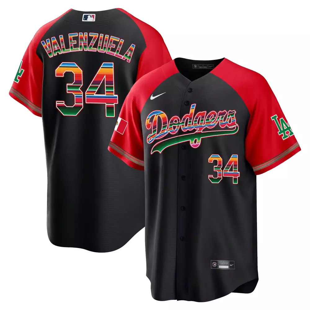 Fernando Valenzuela 34 Dodgers Jersey Black Cinco De Mayo Mexico Flag Men Alternate