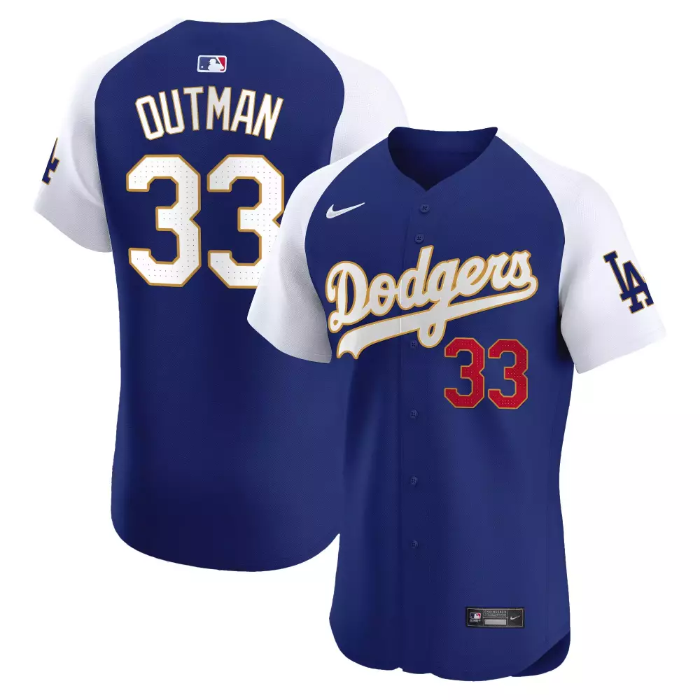 James Outman 33 Dodgers Jersey Royal Blue Men Split Design White Red Alternate Premier