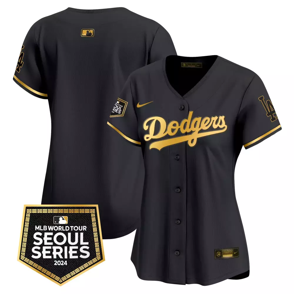 World Tour Los Angeles Dodgers Jersey Black Seoul Series 2024 Women Gold Vapor Premier