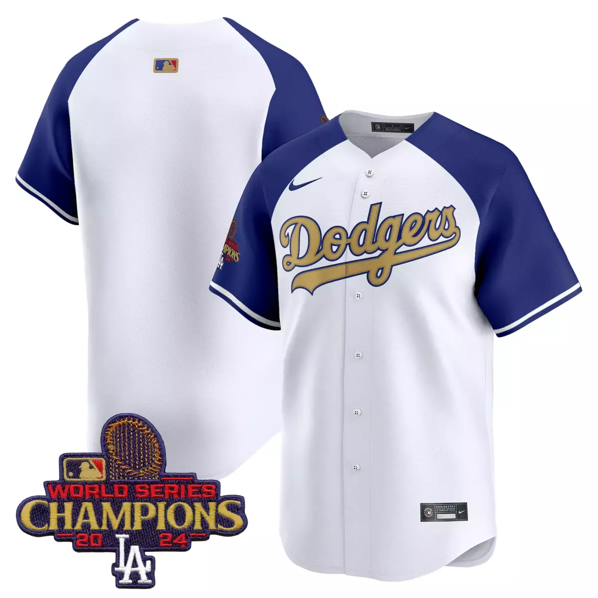 Mookie Betts 30 Dodgers Jersey White 2024 World Series Champions Men Royal Blue Gold