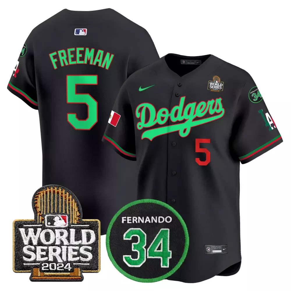 Freddie Freeman 5 Dodgers Jersey Black World Series 2024 Fernando 34 Men Green Red