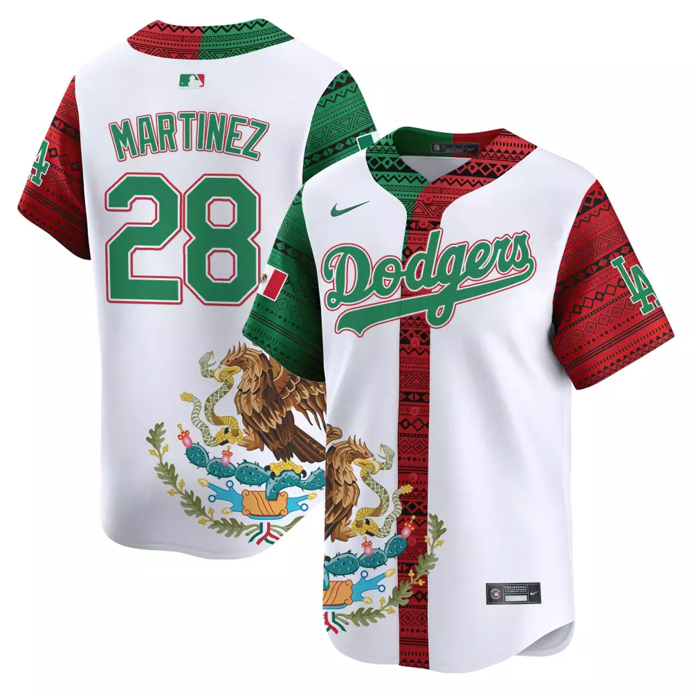 Martinez 28 Dodgers Jersey White Men Split Custom Design Green Red Vapor Limited