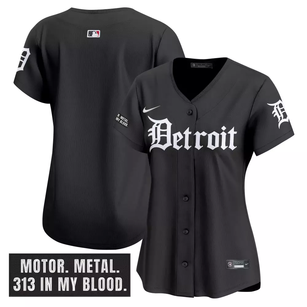 Custom Detroit Tigers Jersey Black Metal. 313 My Blood. Women White Vapor Embroidered