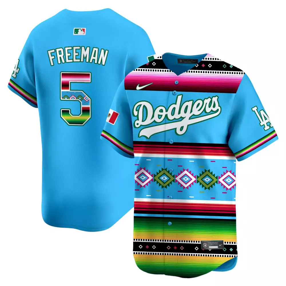 Freddie Freeman 5 Dodgers Jersey Blue Mexican National Day Men Split Custom Design